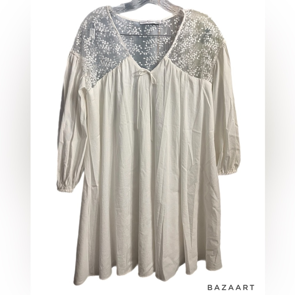 white lace babydoll mini dress with 3/4 length sleeves By Egreis size small